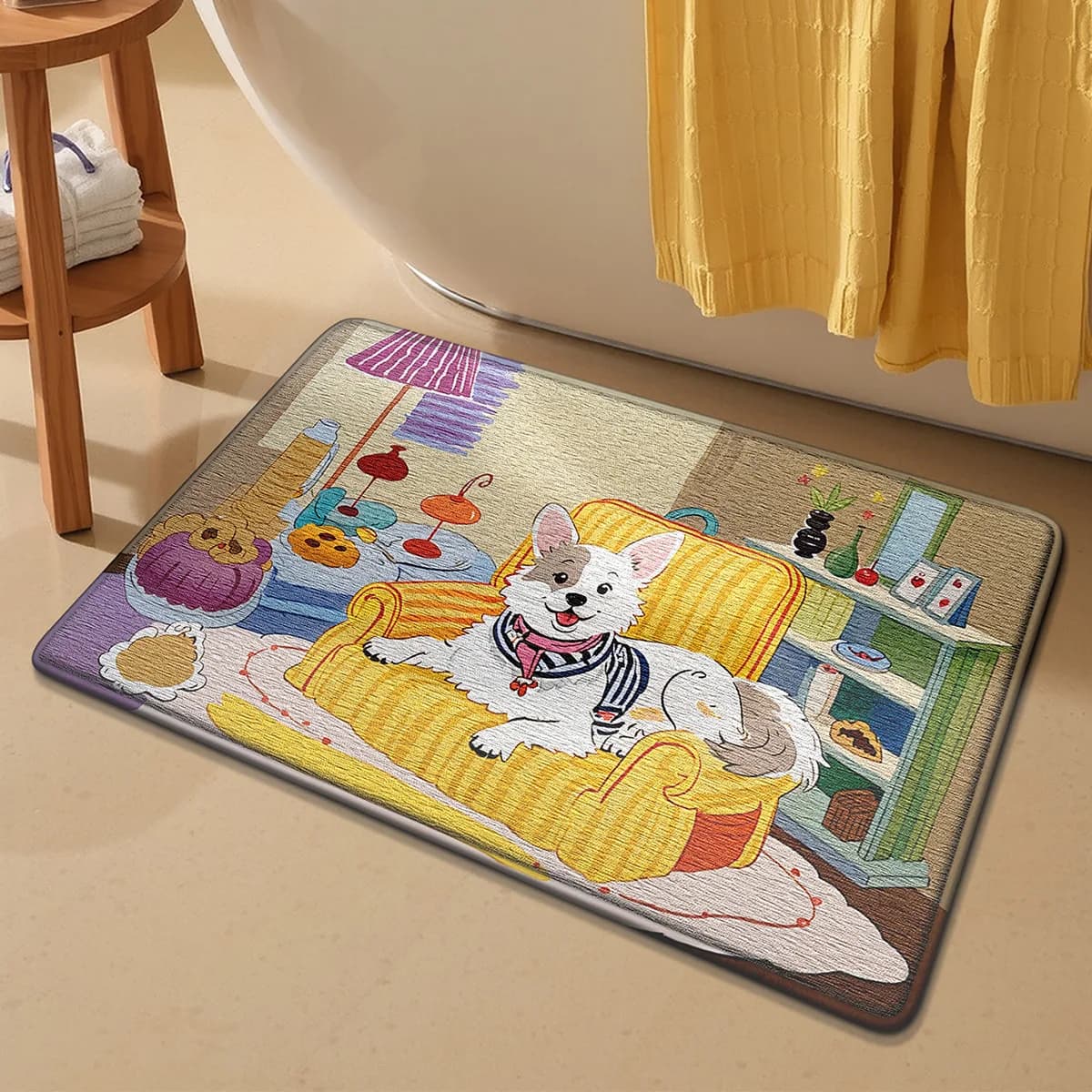 Adorabile tappetino da bagno per cani da cartone animato, tappeto da bagno in memory foam premium, tappetini ultra morbidi ad asciugatura rapida, antiscivolo con design super assorbente