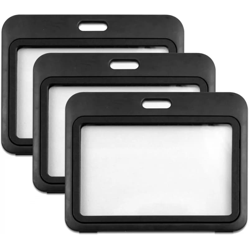 Confezione da 3 porta badge identificativi orizzontali in plastica rigida – Porta carte nero bifacciale per carte da ufficio, scuola, credito e accesso