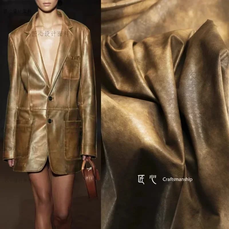 Soft Retro Tie Dye Deep Camel Leather Pu Fabric Bag Jacket Clothing Designer Apparel Fabrics Cloth for Diy Sewing Material