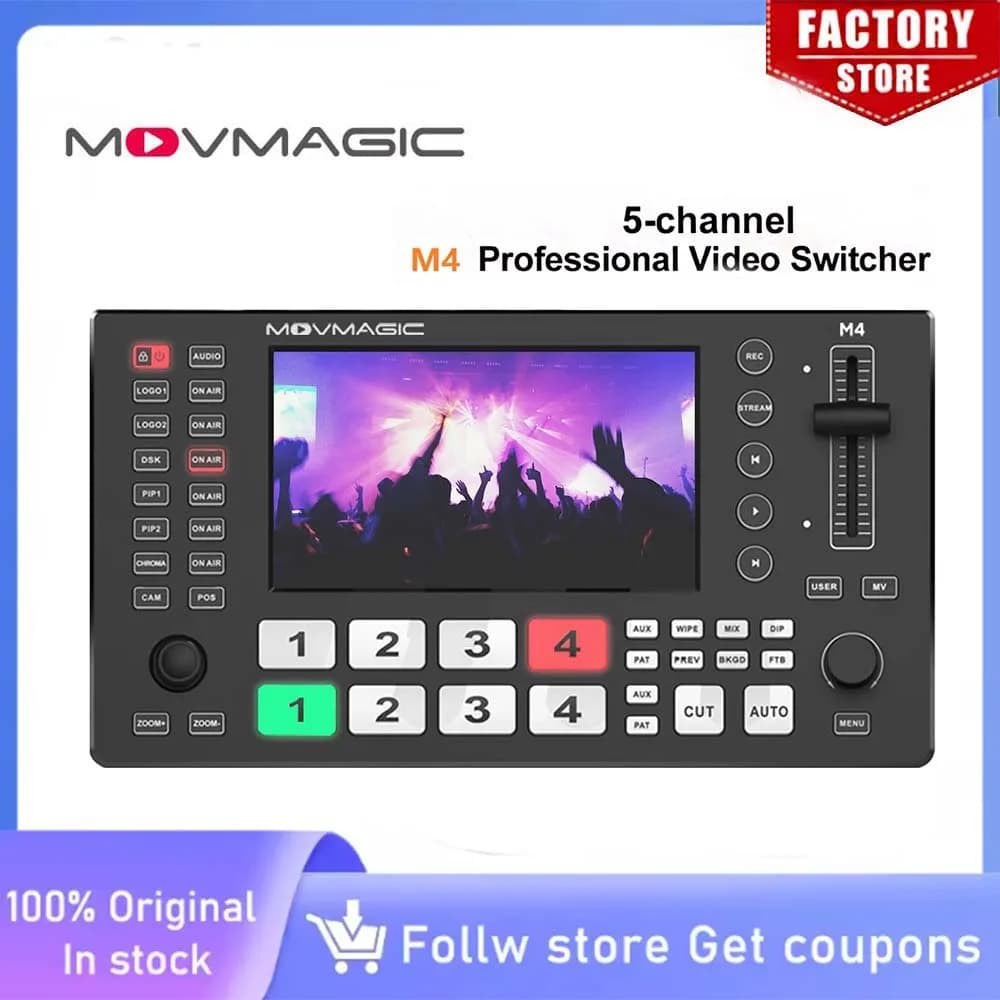 MOVMAGIC M4 5CH (4K/60P) Ingresso Switcher video compatibile USB/HDMI Touchscreen da 5,5", per streaming live e trasmissione