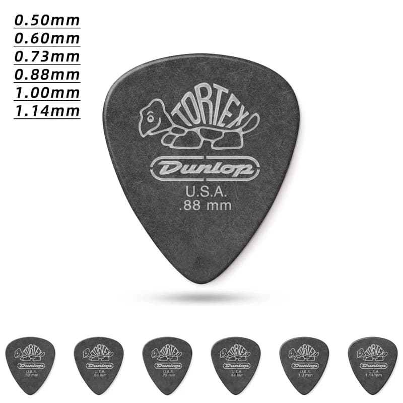 Scegli Dunlop. 488R Plettro per chitarra acustica/elettrica Tortex BLACK opaco antiscivolo. Spessore: 0,50/0,60/0,73/0,88/1,00/1,14 mm.