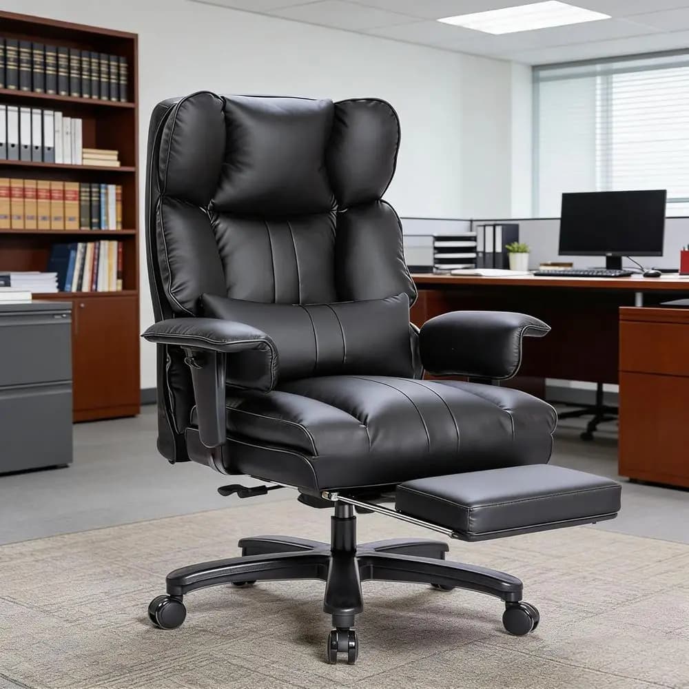 Sedia da Gaming in Pelle con Schienale Alto per 180 kg, con Poggiapiedi, Supporto Lombare e Design Ergonomico Ampio in Nero