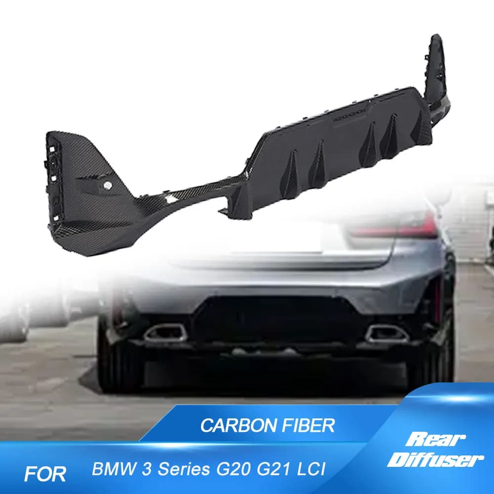 for BMW 3 Series G20 G21 LCI 2023-2025 Car Carbon Fiber Rear Bumper Diffuser Lip Spoiler Rear Diffuser Lip Apron Body Kit