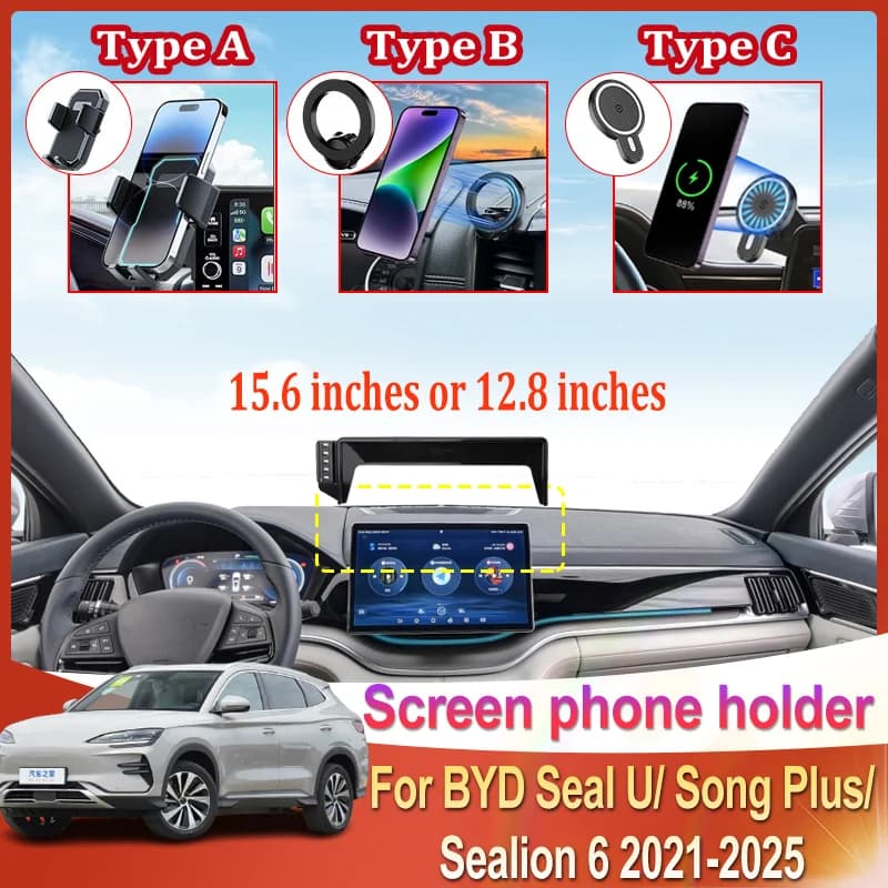 12.8 ''15.6'' LHD Supporto per telefono per schermo per auto per BYD Seal U DMI Accessori BYD Song Plus Sealion 6 2025-2021Supporto per schermo regolabile