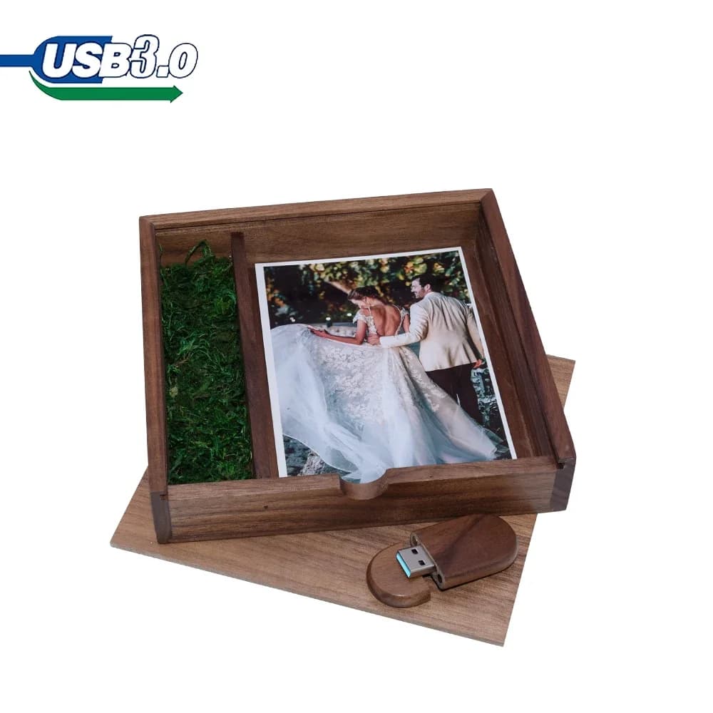 1 pz LOGO gratuito foto Album unico legno di noce USB3.0 + Box Pendrive USB Flash Drive 8GB 16GB 32GB 64GB 128GB fotografia