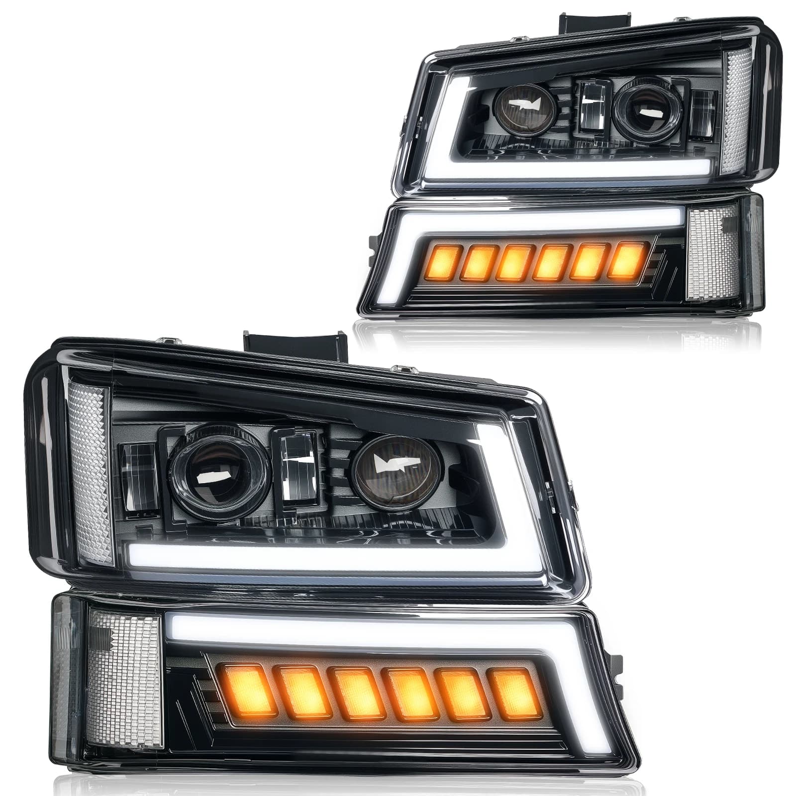 Gruppo fari a LED Indicatore di direzione DRL approvato DOT Indicatore laterale con fascio sigillato alto/basso per Chevy Silverado Avalanche 2003-2006