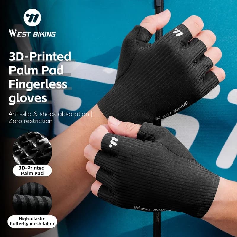 WEST BIKING Guanti da ciclismo Guanti senza dita con palmo stampato in 3D Mezze dita antiscivolo Guanti da bici da strada MTB per moto Attrezzatura da bici
