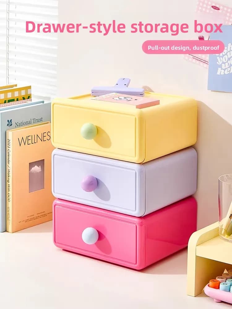 Organizzatore da Scrivania Dopamine con Cassetti, Portaoggetti per Ufficio, Coperchio in Acrilico, Rettangolare Lungo in Plastica PP