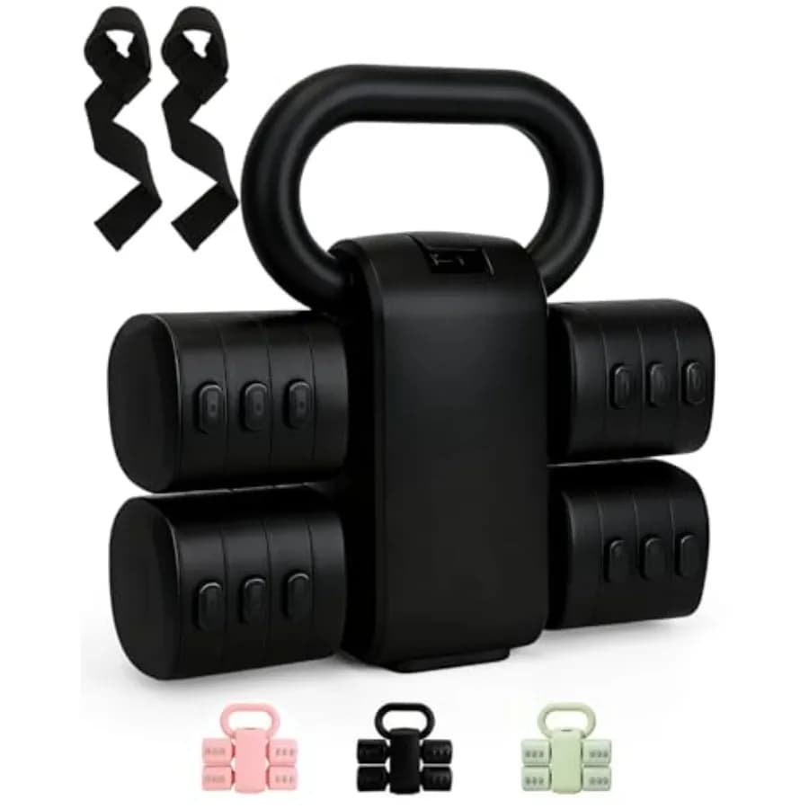 2-in-1 adjustable handlebar and kettlebell set, 2 kg and 5 kg weights, for home training, black color, with fast adjustment mechanism