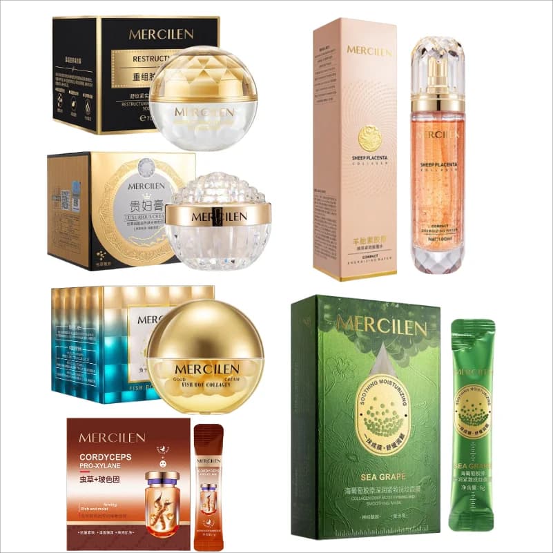 Series Skincare Mercilen, Formulas with Collagen of Fish Eggs/Cordyceps/Uva Marina, Illuminant and Uniform Hydrating for a Skin Radiosa