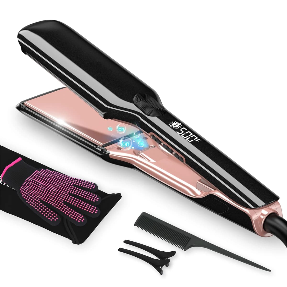 Piastra per capelli professionale 500 ° F Ferri da stiro per capelli in ceramica 2 in 1 a riscaldamento rapido per strumenti per lo styling dei capelli crespi a doppia tensione