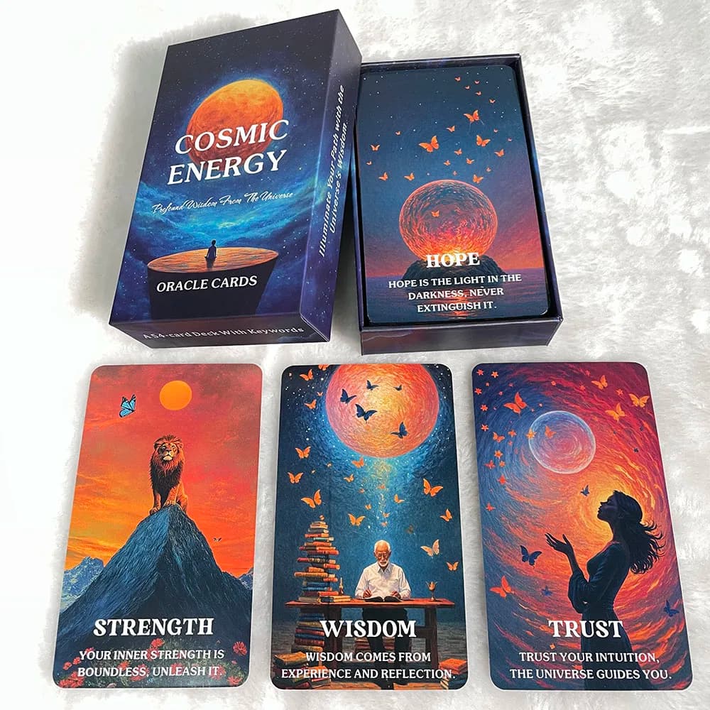 Universe Wisdom mazzo di tarocchi, carte Oracle di energia cosmica, carte Oracle di potere ignote, giocattoli per la fortuna, 12x7cm, punte dei tarocchi