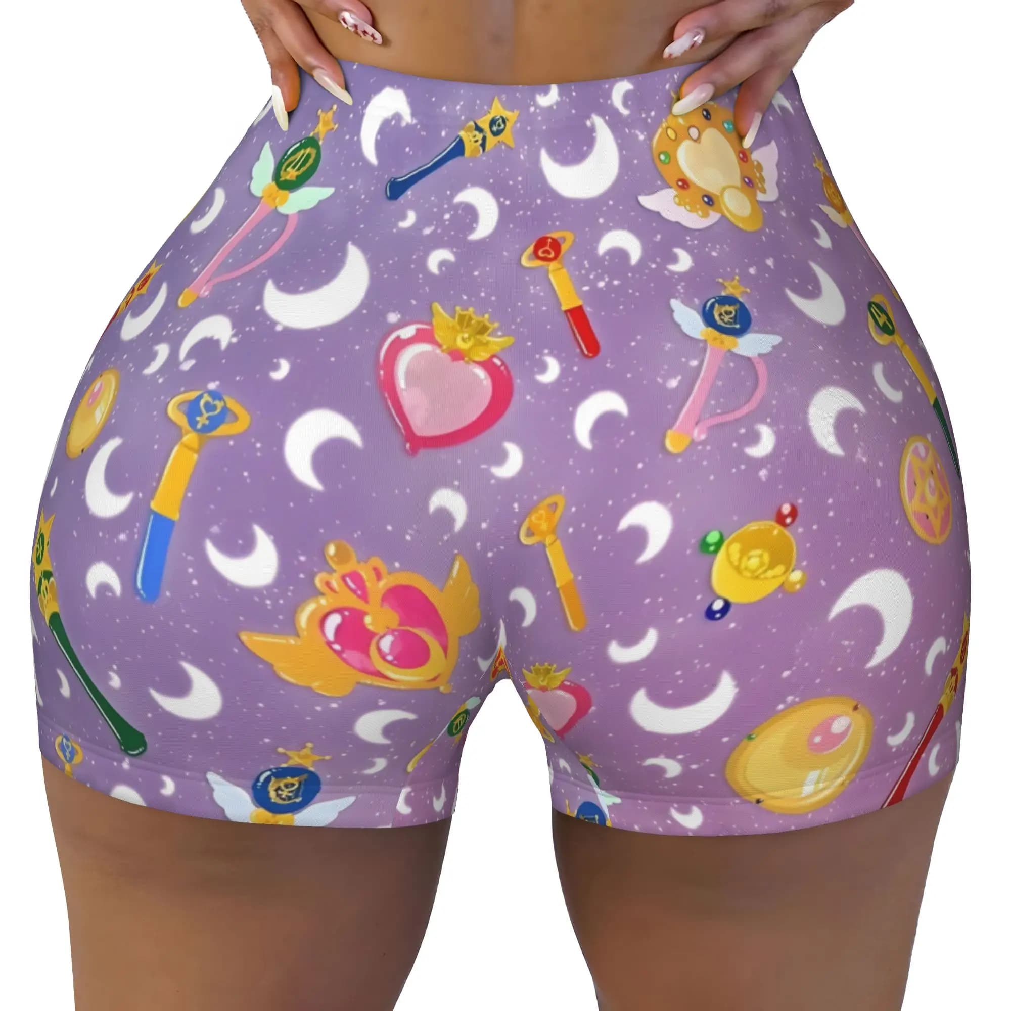 Custom Women's Sailor Moon Anime Superhero Workout Yoga Shorts Cartoon Girl Athletic Gym Running Volleyball Shorts