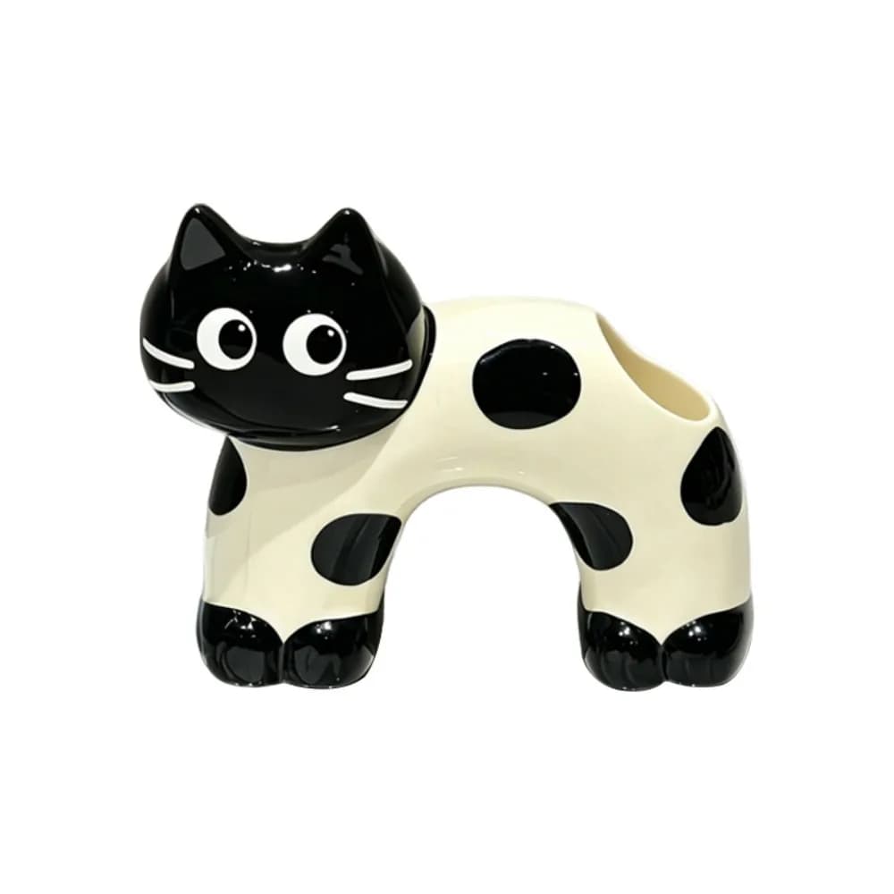 Ceramic Cat Toothbrush Holder 2 Slot Cartoon Toothpaste Toothbrush Rack Reusable Cute Toothbrush Storage Rack Home Decor
