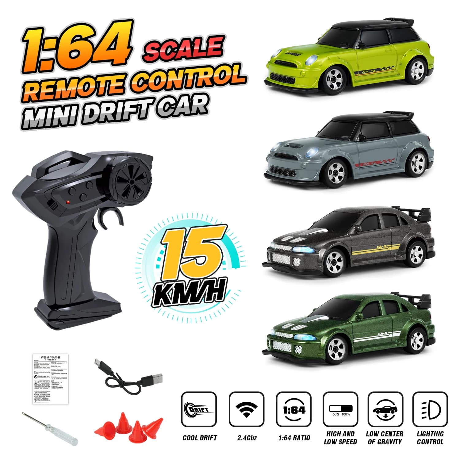 Auto telecomandata 1:64 da tavolo a quattro ruote motrici 2.4G, mini auto telecomandata in lega per drifting, giocattolo