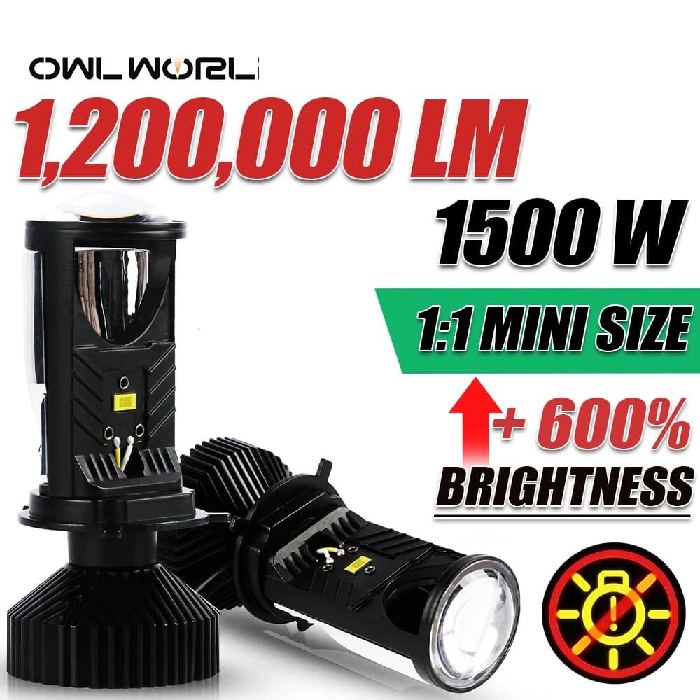 1200000LM 1500W H4 Mini Lens LED Bulbs Double-Lens LED Headlights Auto Lamp Car Motorcycle 6500K H4 Dual Projector Len LED 12V