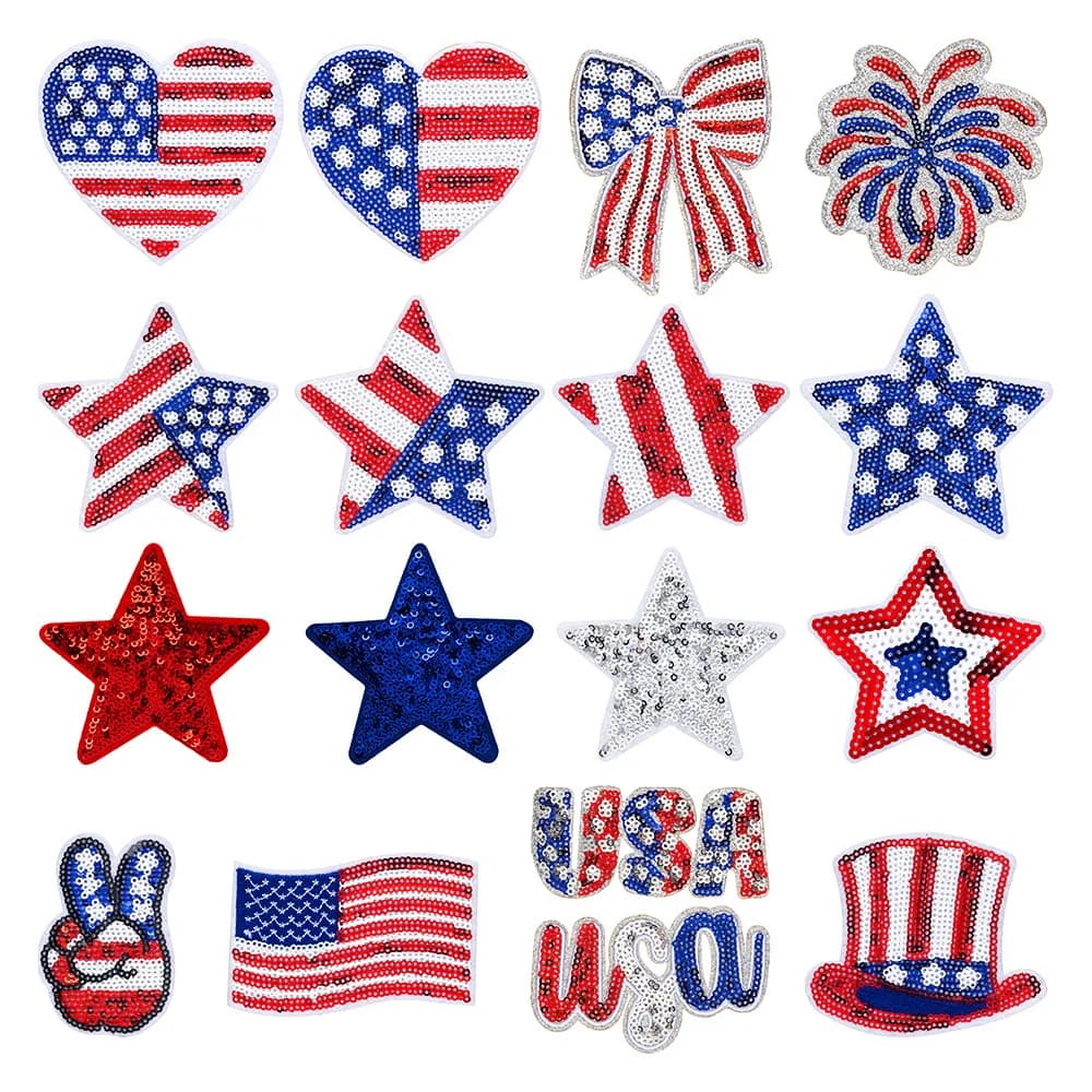 Toppa Ricamata con Paillettes a Forma di Stella per il Giorno dell'Indipendenza USA, Patch Termoadesiva per Vestiti, Zaini, Cappelli, Borse, Decorazione e Riparazione Fai-da-Te