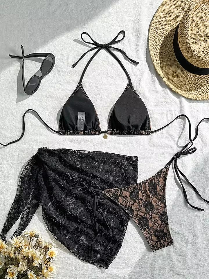 Women Three Piece Swimwear Beach Swimming Wear Bathing Suits Brazilian Bikini Set Pool Bather Lace Sexy Bikinis Female Swimsuits