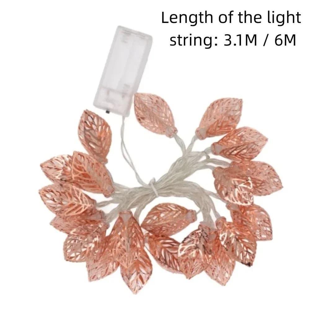 Warm White LED Decorative Lamp Golden Metal Leaf Hollow Design LED String Light Battery Operated Shaped Design Atmosphere Light