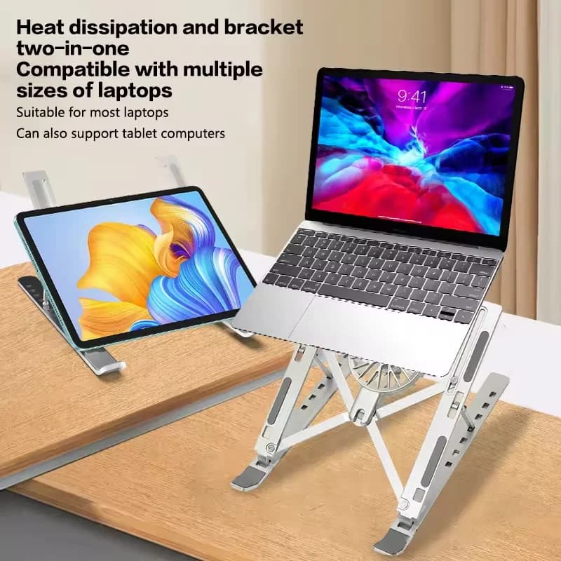 Supporto di raffreddamento per laptop regolabile con ventola, regolazione dell'altezza portatile pieghevole a 7 livelli, materiale in lega di alluminio,