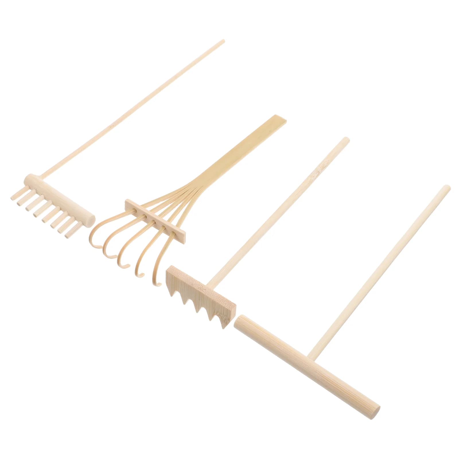 Set di 4 Mini Rastrelli Zen in Bambù per Creare Motivi Intricati, Decorazione Rilassante per Casa, Ufficio, Tavolo e Giardino