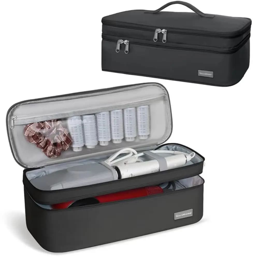 2 Layers Portable Hair Dryer Tote Bag Multi-compartment Handheld Curling Iron Carrying Case Protective Waterproof