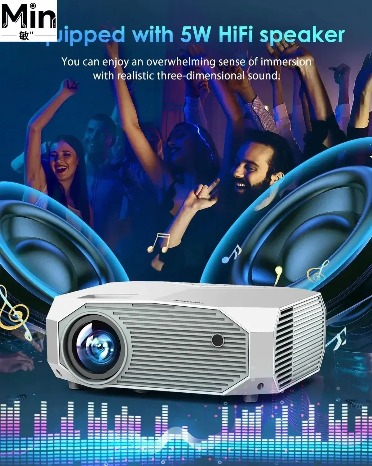 Mini Proiettore Portatile 2023, 4900 Lumen, 1080P, WiFi, per Home Theater e Cinema all'Aperto
