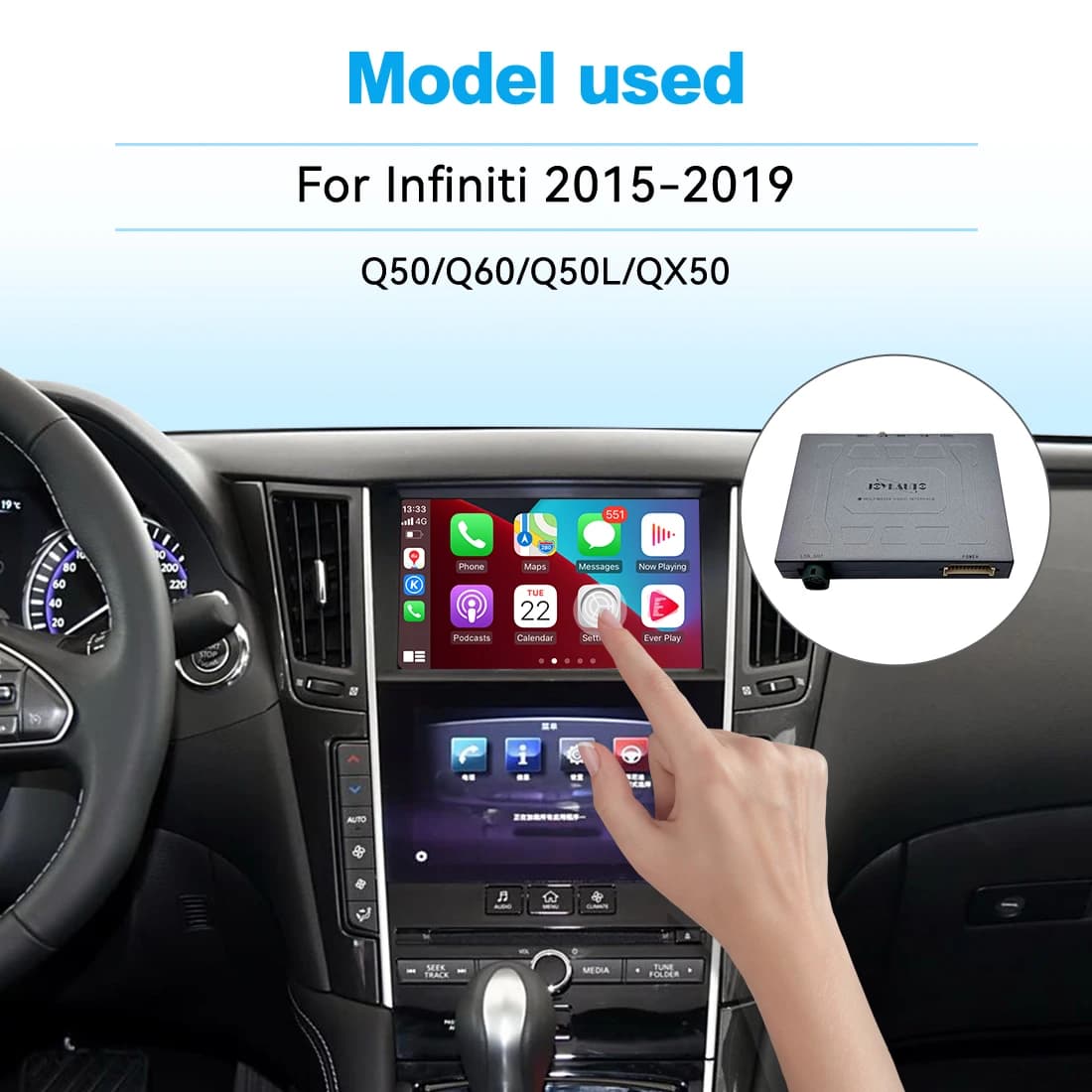 Nuova interfaccia JoyeAuto Wireless Apple CarPlay Android Auto per Infiniti 2015-2019 Q50 Q60 Q50L QX50 Mirroring Car Play AirPlay