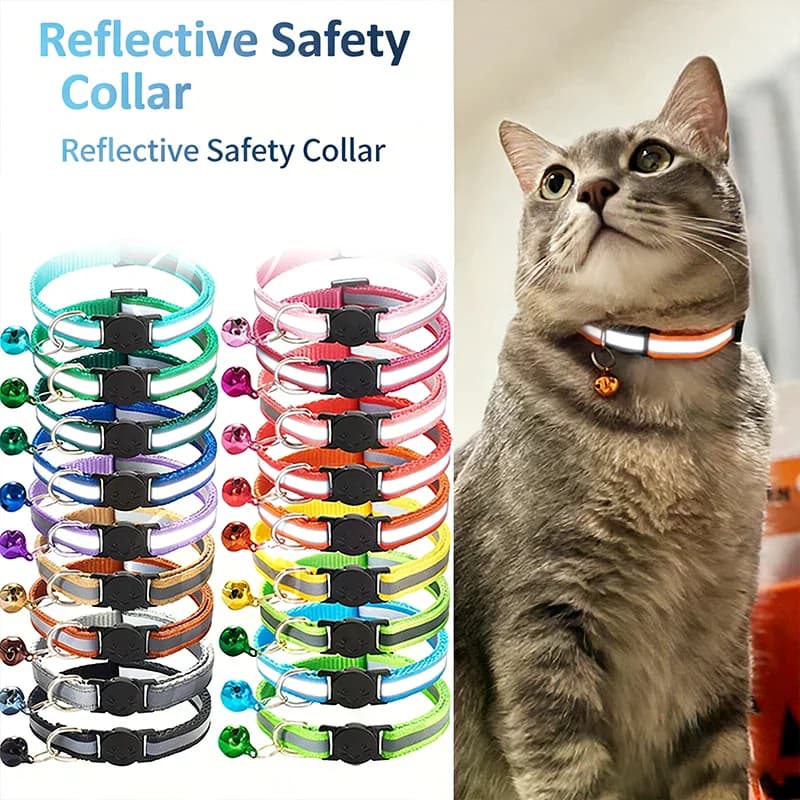 Collare per Animali Domestici Riflettente con Fibbia di Sicurezza, Campanello e Orecchie Rotonde, Collare Luminoso per Cani e Gatti
