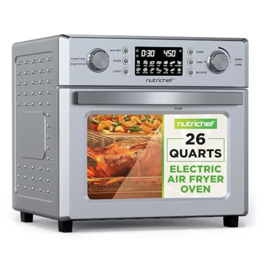 Forno elettrico per friggitrice ad aria da 26 litri con riscaldamento ad alta potenza da 1700 W Sistema di cottura rotante a 360 gradi per pasti uniformemente cotti 10 menu digitali P