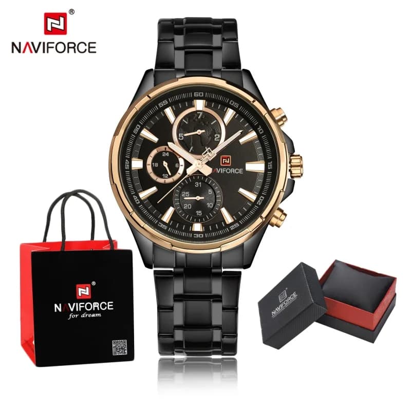 New Style Men‘s Quartz 24 Hours Date Clock Brand NAVIFORCE Men's Business Watches Man Full Stainless Steel Sports Package Gifts