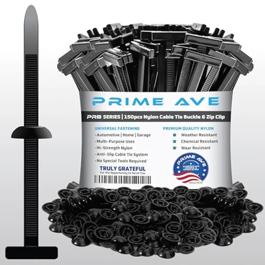 150 Sets -Nylon Cable Tie Buckle and Zip-Clip Pro Series -Universal T-Style Zip Ties, Automotive Push Rivets Trim Fasteners for