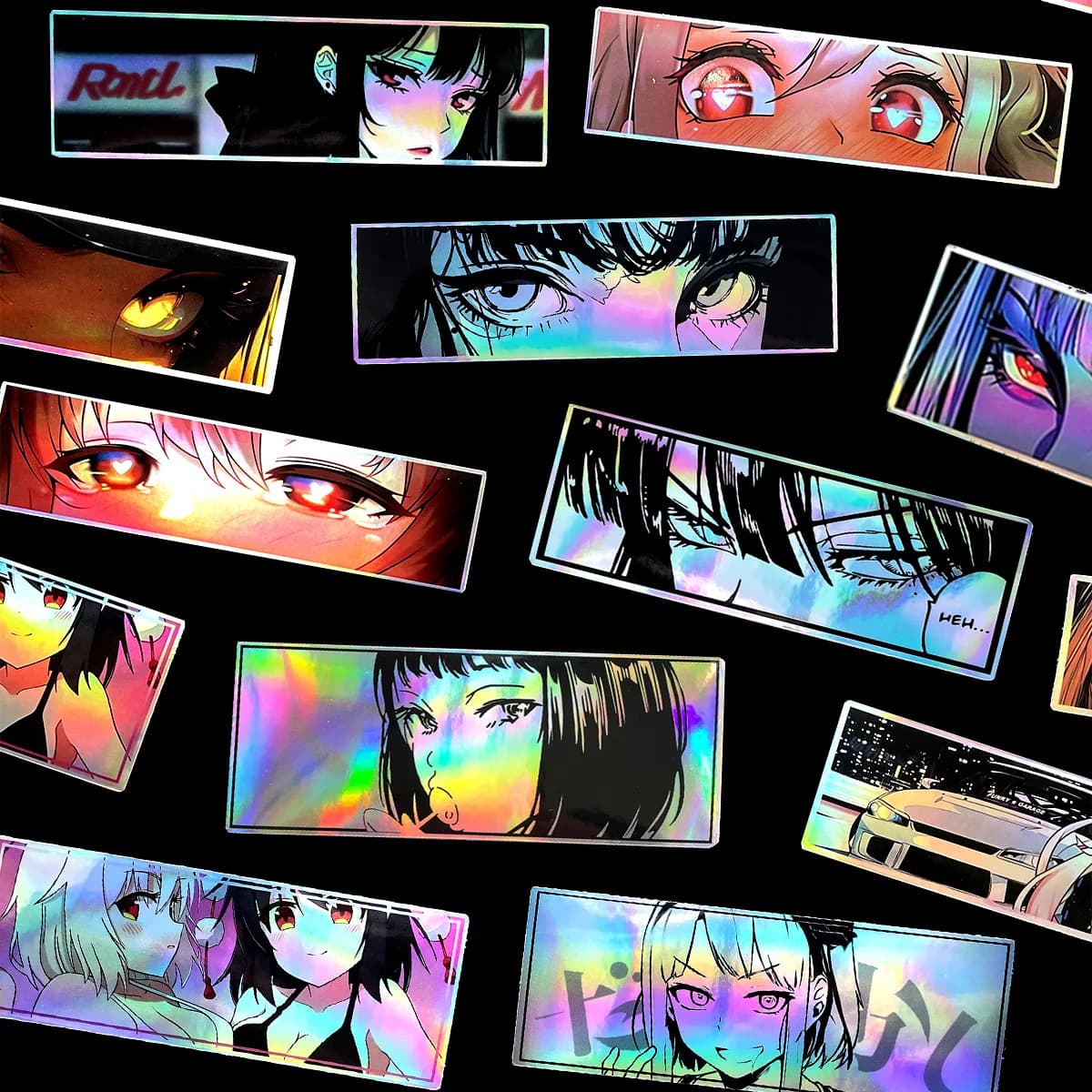 32 pcs binary modification JDM Anime Beauty Eye stickers laser casual rainbow bike bike helmet accessories decals DIY