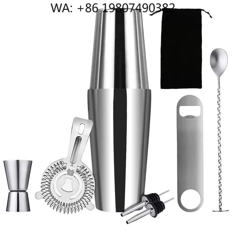 9Pcs Dual Size Boston Cocktail Shaker Bar Kit 750ml+600ml Unweighted Shaker Jigger Full Tools Storage Bag For Bar Star