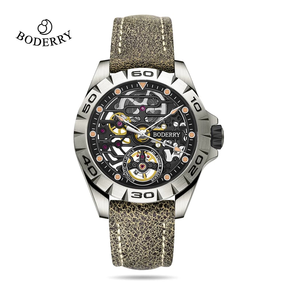 Boderry Skeleton Titanium Automatic mechanical wrist watches Men's luxury urban waterproof watch for men sapphire watch