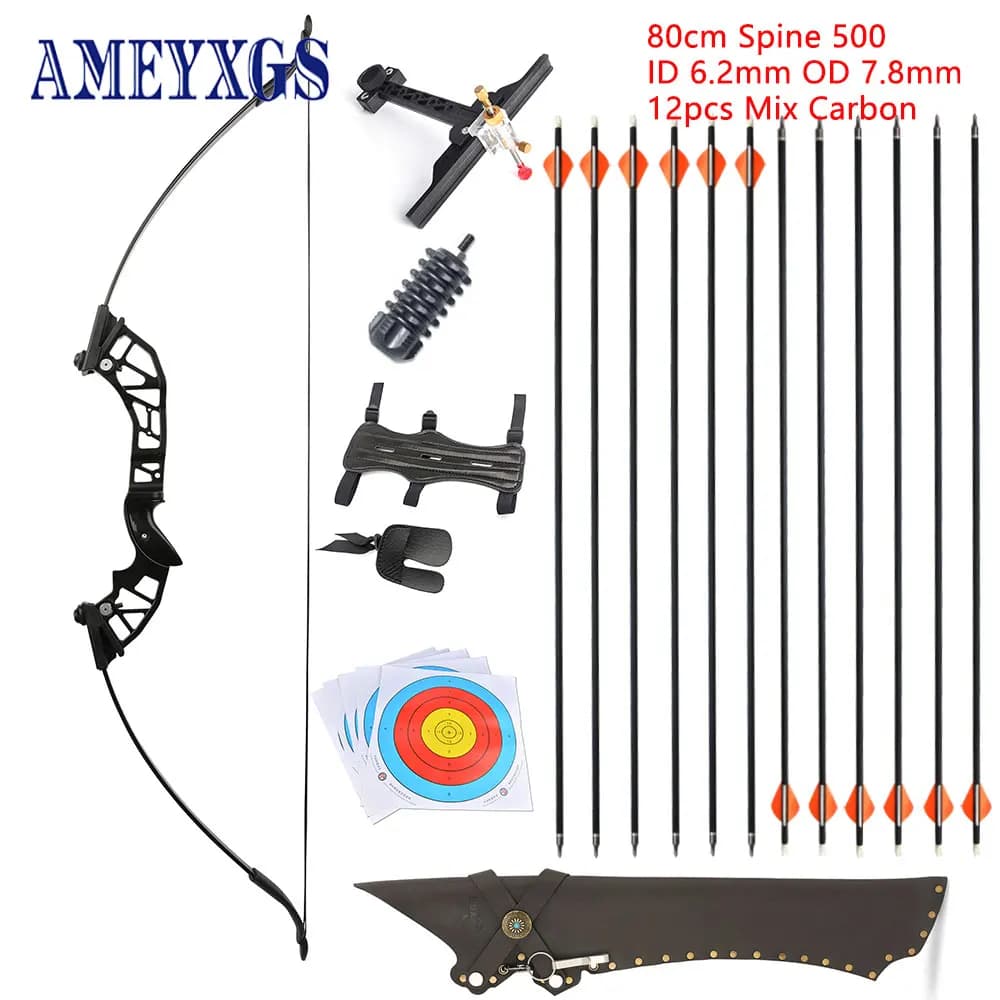 Recurve Bow Set 30-53lbs Adjustable Right Hand Aluminum Alloy Die-casting for Archery Bows Hunting Target Practice Shooting