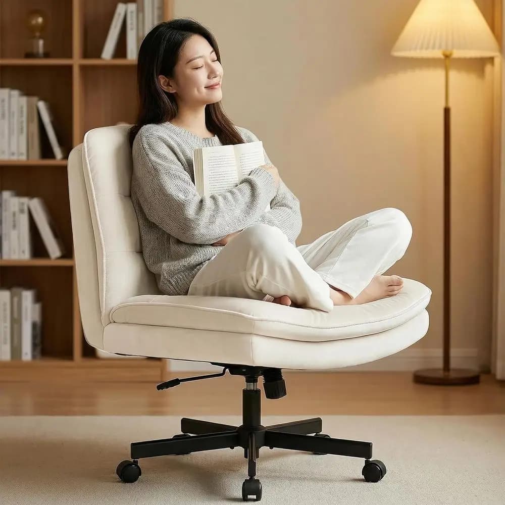 Sedia da ufficio con gambe, sedia da scrivania con braccioli, graziosa sedia da toeletta con ruote, comoda sedia da computer ampia e regolabile girevole per casa o ufficio