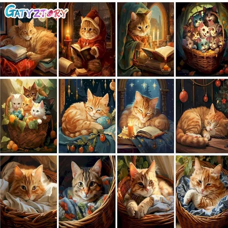 GATYZTORY Fai Da Te Vernice Con Numeri Cornice Per Adulti Catoon Gatto Immagine Vernice Pittura Decorativa Fai Da Te Set Artigianato Regalo Unico