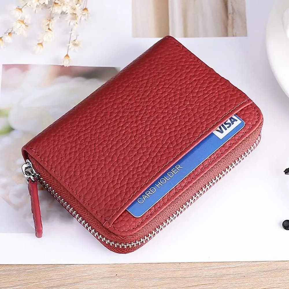 Portafoglio Sottile in Pelle con Protezione RFID, Portamonete Anti-schizzi d'Acqua, Semplice Tinta Unita, Borsa Portacarte Corta Portatile per Appuntamenti