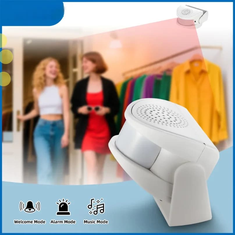 Campanello Wireless di Benvenuto con Allarme e Sensore di Movimento PIR per Negozi, Sicurezza Aziendale, Campanello Intelligente