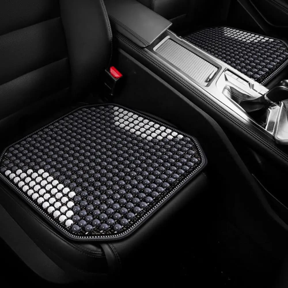Cuscino per Sedile Auto Traspirante Estivo con Perline in Legno, Base Antiscivolo, Resistente all'Usura, Quadrato, Ventilato e Rinfrescante