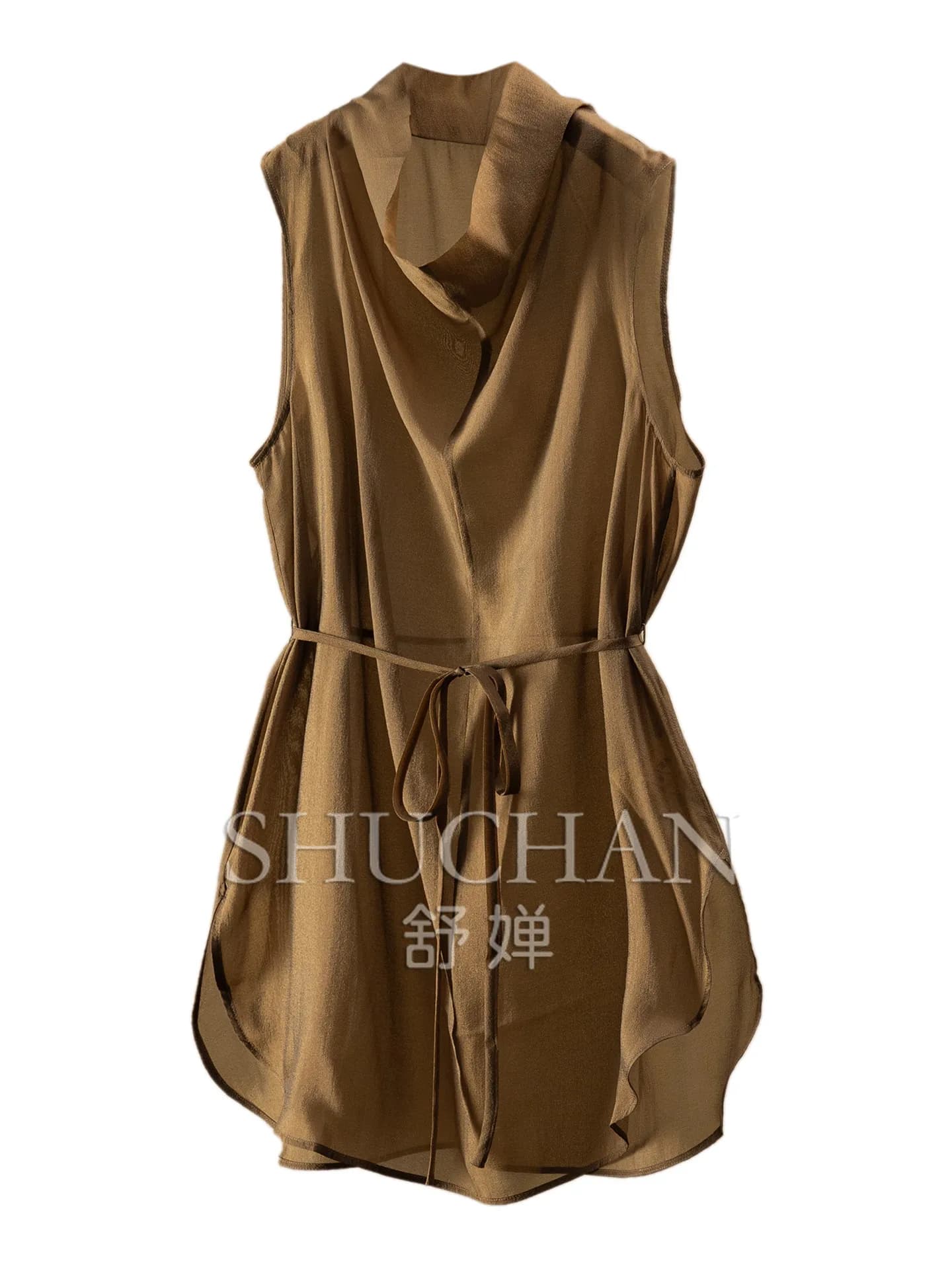 Elegant Blouse Small Swinging Collar, Loose Tie of The Cabinet, Arc Pendulum, Medium and Long Copper Ammonia Shirt Women's F085
