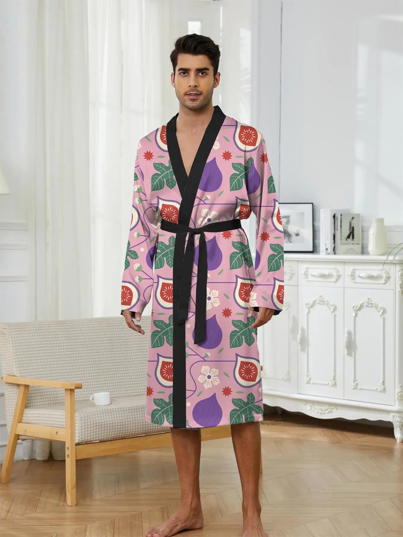 1pcs Men's Robes 2026 Spring/Summer Shower robe Men's bathrobe Bathrobe men robe Breathable 3D Printed Robe man Graphic
