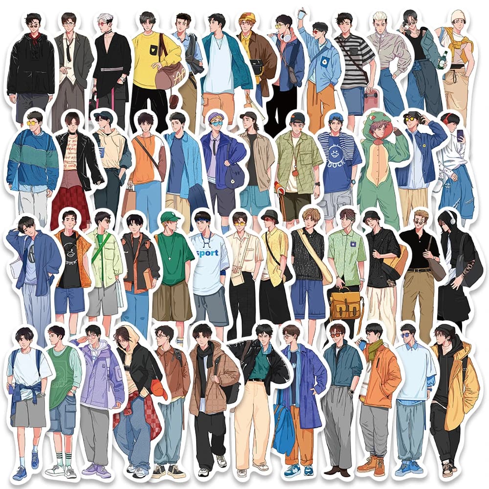 50PCS Boyfriend Dress Outfit sembra adesivi carini dipinti a mano Boy Scrapbooking cancelleria diario Planner adesivo decorativo