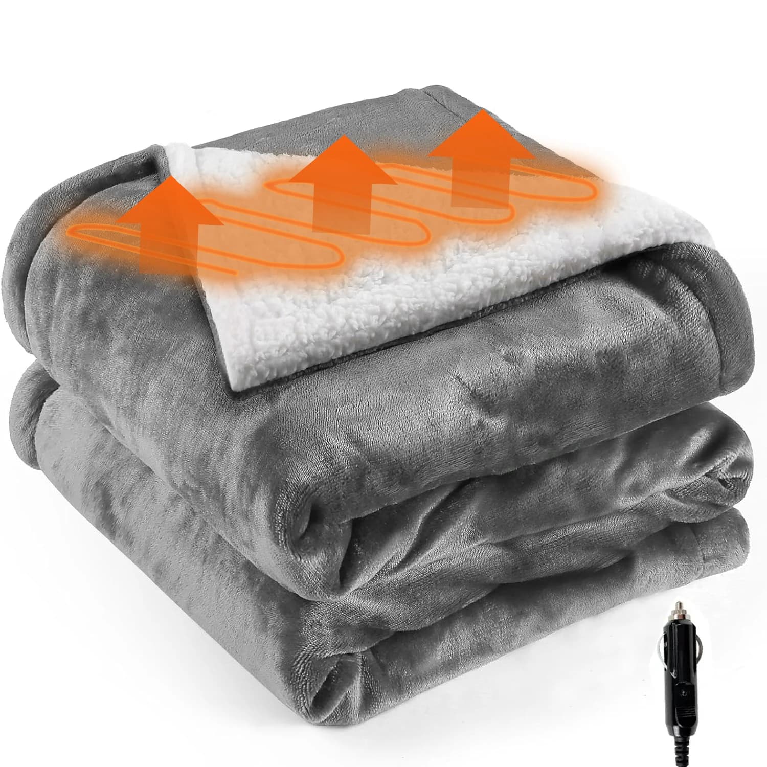 Coperta per auto riscaldata-calore istantaneo da 12 Volt per i viaggi-lussuosa flanella e Sherpa, portatile e universale per auto, camion.