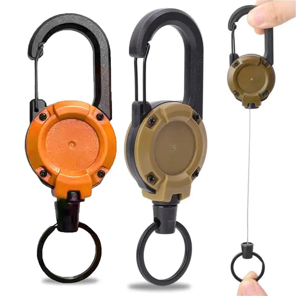 Elastic keyring with metal buckle easy to pull Keychain with retractable carabiner for heavy loads