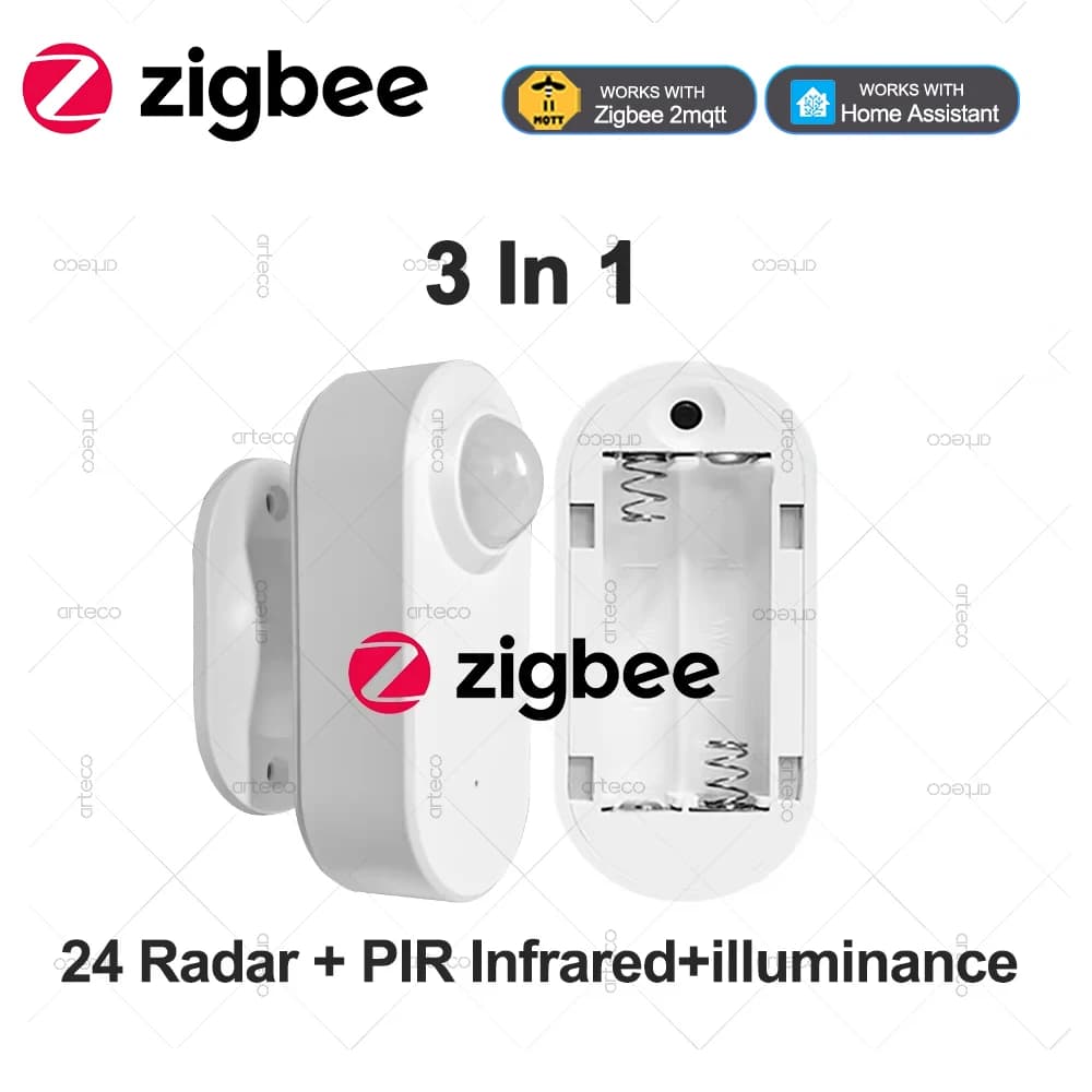 Sensore di presenza umana Zigbee 3 in 1 Rilevatore radar 24G MmWave + Rilevazione movimento PIR + Rilevamento illuminamento Domotica per Z2M