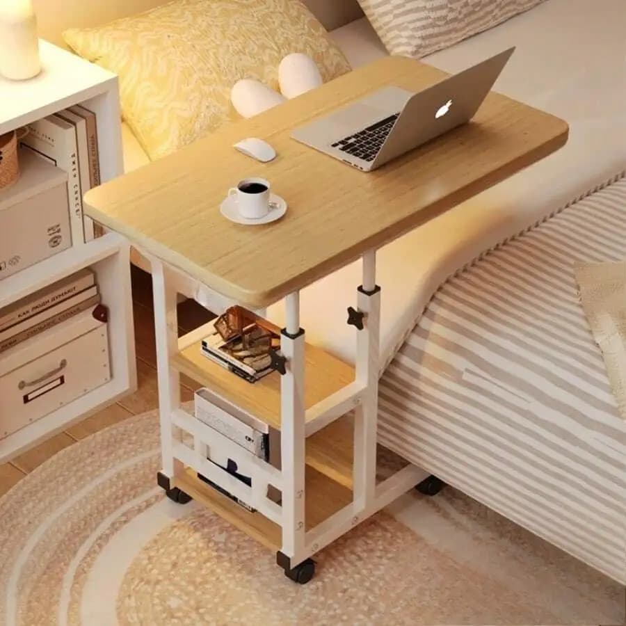 Doublelayer Metal Foldable Desk With Wheels Storage Rack Adjustable Height And Spacious Tabletop Versatile For Studying Working
