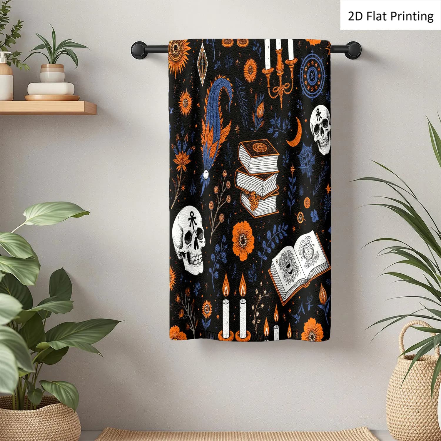1 pezzo di asciugamano da bagno in stile mandala di Halloween con teschi e candele, asciugamano da bagno in microfibra di poliestere di diverse dimensioni, asciugamani da cucina decorativi unici per la casa, accessori decorativi per il bagno, ad asciugatura rapida e assorbenti
