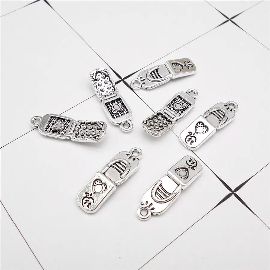 21PCS Zinc Alloy Flip Phone Charms Antique Silver Color Handmade Metal Necklace Pendant Jewelry Accessory